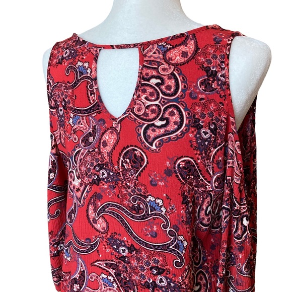 Mossimo Supply Co Women's paisley print cold shoulder ruffle blouse, Sz M - Picture 12 of 16